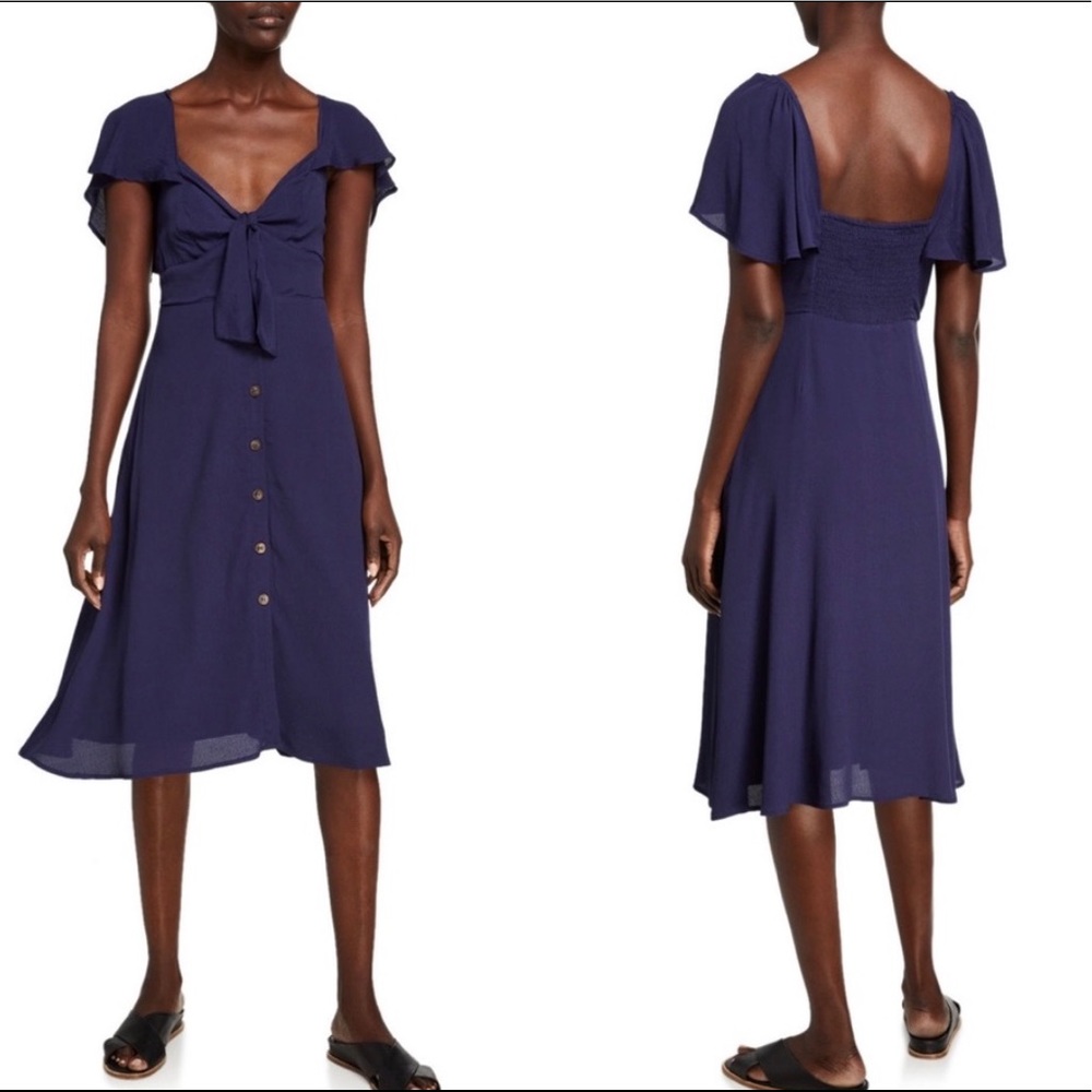 ASTR Rachelle Flutter-Sleeve Dress NAVY